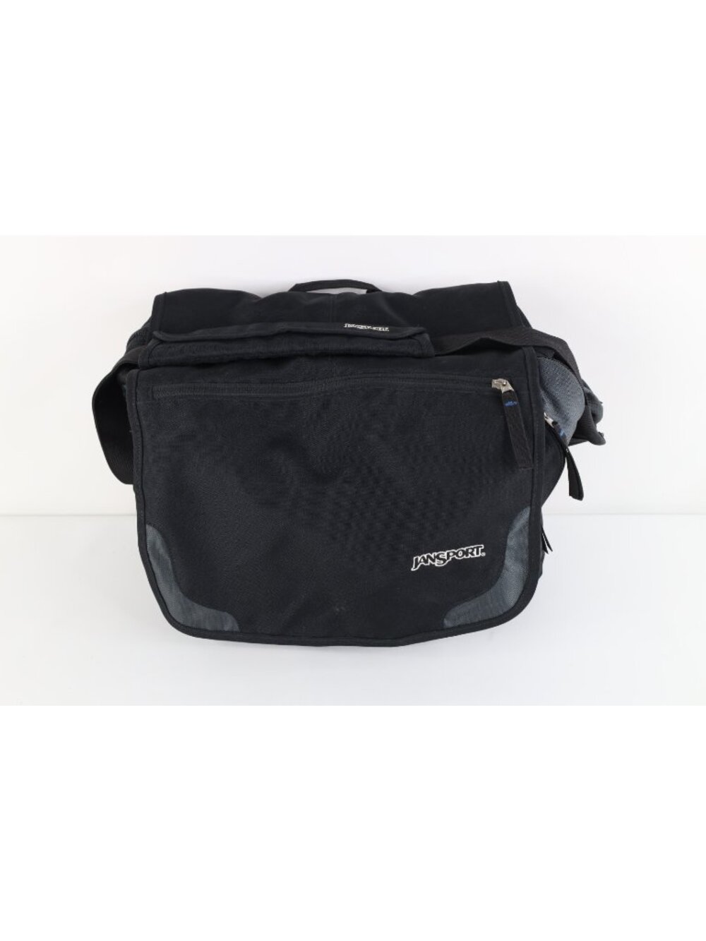 Vintage JanSport Spell Out Crossbody Messenger Bag Carry On Flap Black Nylon